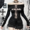 Street style long-sleeved cross contrast color stitching top for women Halloween sexy hot girl all-match T-shirt