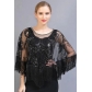 Loose large -size fringed jelly jacket shawl sequin mesh small jacket mesh sequin cape see -through small outer