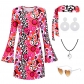 2023 Halloween 70's hippie disco costume holiday dress Headscarf + printed dress two-piece set