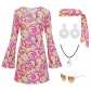 2023 Halloween 70's hippie disco costume holiday dress Headscarf + printed dress two-piece set