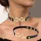 Punk personality gold ring collar leather necklace creative simple sexy collar PU leather Choker necklace