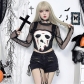 2024 new Halloween sexy hot girl versatile mesh splicing little devil embroidered tops for women