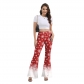 2024 New Christmas Women's Pants Women's Wear Christmas Snowflake Plaid Digital Printing Fashion Casual Flared Pants