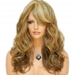 Hot-selling European and American heat-resistant silk full head wig, side bangs, big wave curly wig, highlighted red