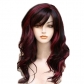 Hot-selling European and American heat-resistant silk full head wig, side bangs, big wave curly wig, highlighted red