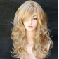 Hot-selling European and American heat-resistant silk full head wig, side bangs, big wave curly wig, highlighted red