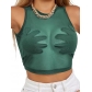 European and American style 2024 summer new round neck women's clothing sleeveless mesh perspective embroidered palm creative small vest female