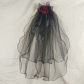 Dark Gothic style short ghost bride veil retro internet celebrity photo Halloween flower big butterfly double veil