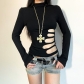 Autumn 2024 new European and American style dark street hot girl versatile asymmetrical waist-baring long-sleeved top