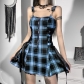 Hot girl temperament slim plaid dress Fashion casual sexy zipper design short skirt for women