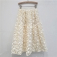 2024 European and American women's medium-length fluffy fairy A-line skirt French elegant three-dimensional rose flower skirt female