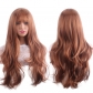 New European and American chemical fiber wig female long curly hair with bangs brown mixed color full COS wig set