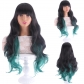 New European and American chemical fiber wig female long curly hair with bangs brown mixed color full COS wig set