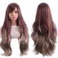 New European and American chemical fiber wig female long curly hair with bangs brown mixed color full COS wig set