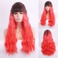 New European and American chemical fiber wig female long curly hair with bangs brown mixed color full COS wig set