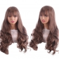 New European and American chemical fiber wig female long curly hair with bangs brown mixed color full COS wig set