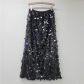 Chic silver sequined skirt for women, new style for spring and autumn, high waist, slim design, niche medium and long straight skirt