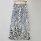 Chic silver sequined skirt for women, new style for spring and autumn, high waist, slim design, niche medium and long straight skirt