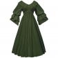 Medieval retro palace doll collar ruffled long-sleeved women's dress Victorian one-shoulder dress