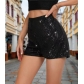 European and American fashion multi-color fashion sequin slim hot pants sequin mid-waist sexy straight shorts