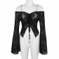 2024 new Diablo -style hot girl sexy one shoulder velvet horn sleeve top girl