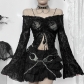 2024 new Diablo -style hot girl sexy one shoulder velvet horn sleeve top girl