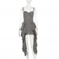 Summer 2024 new European and American style street hot girl personality ripped texture irregular dress female