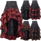 New European and American retro short front and long back irregular ruffle high waist splicing cake skirt