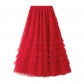 Mesh cake skirt women spring and autumn 2024 new style skirt fairy white gauze skirt pleated long skirt