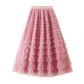 Mesh cake skirt women spring and autumn 2024 new style skirt fairy white gauze skirt pleated long skirt