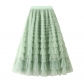 Mesh cake skirt women spring and autumn 2024 new style skirt fairy white gauze skirt pleated long skirt