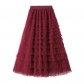 Mesh cake skirt women spring and autumn 2024 new style skirt fairy white gauze skirt pleated long skirt