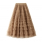 Mesh cake skirt women spring and autumn 2024 new style skirt fairy white gauze skirt pleated long skirt