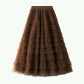 Mesh cake skirt women spring and autumn 2024 new style skirt fairy white gauze skirt pleated long skirt