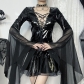 2024 new style dark style sexy slim fit leather splicing trumpet sleeve jumpsuit for women