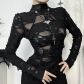 Autumn 2024 new style dark style hot girl sexy reverse line hole high collar bottoming shirt tops for women