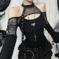 2024 new European and American style street sexy hot girl fishnet splicing off-shoulder long-sleeved tops for women