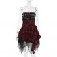 Summer 2024 new style hip skirt celebrity style sexy red plaid tube top dress for women