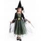 Halloween costume children's green mesh witch skirt camellia spider web witch holiday dress stage costume