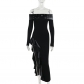 Cyberpunk style sexy one-shoulder dress for women European and American dark temperament slim slit long skirt