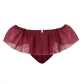 New burgundy women's tube top with gathered chest support and mesh sleeves and shoulders