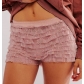 European and American sexy beach hot pants ruffled wave solid color Lolita low waist shorts skirt pants women