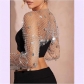 Fishnet Sequin Cardigan Top with Diamond Blingbling European and American Coverups Top