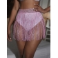 Fishnet Skirt European and American Sexy Diamond Strap Splicing Tassel Mesh Women's Skirt