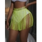 Fishnet Skirt European and American Sexy Diamond Strap Splicing Tassel Mesh Women's Skirt