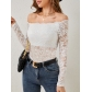 European and American 2025 elegant fan-shaped collar one-shoulder lace slim fit T-shirt long-sleeved top