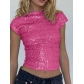 Sexy backless sequined T-shirt 2025 European and American new women's clothing hot girl casual short top