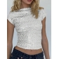 Sexy backless sequined T-shirt 2025 European and American new women's clothing hot girl casual short top