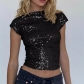 Sexy backless sequined T-shirt 2025 European and American new women's clothing hot girl casual short top