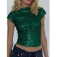 Sexy backless sequined T-shirt 2025 European and American new women's clothing hot girl casual short top